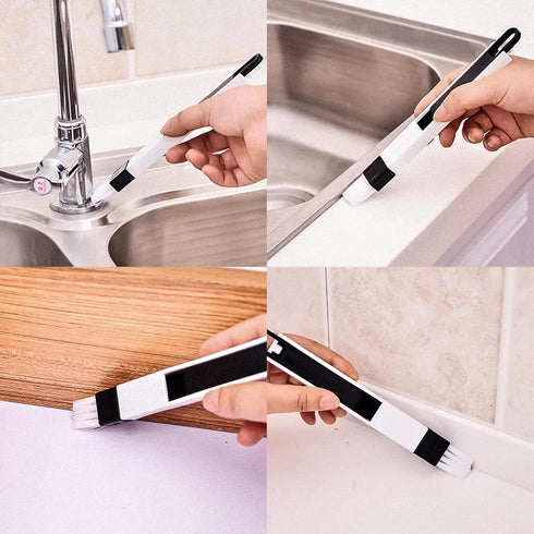 2-in-1 Dustpan Cleaning Brush Set, for Blind Recesses, Door and Window Tracks, Kitchen Recess, White, Pack of 2...