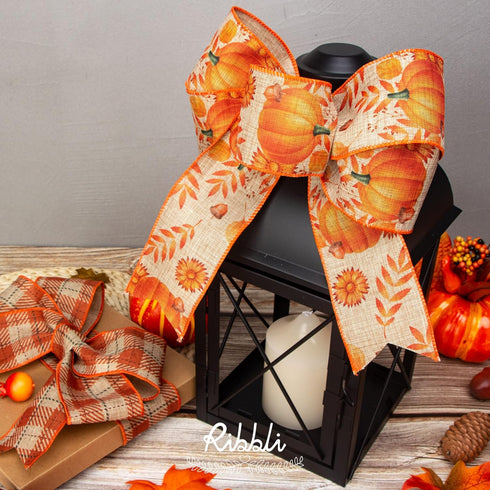Ribbli Fall Ribbon,4 Rolls Fall Burlap Thanksgiving Ribbon 2.5 Inch Total 60 Feets(20 Yards), Pumpkin/Buffalo Plaid/Fall Check and Plaid, Fall Wir...