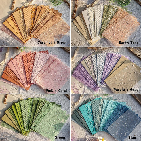 96 Sheets Textured Scrapbook Paper and Mesh Fabric Assorted Set - 6 Pack Mixed Special Paper for Scrapbooking Planner Bullet Junk Journal Supplies...