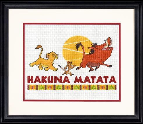 Dimensions Disney's The Lion King 'Hakuna Matata' Counted Cross Stitch Kit for Beginners, 14 Count White Aida Cloth, 10'' x 8''...