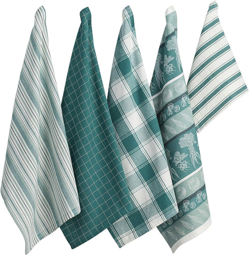 DII Assorted Pattern Kitchen Dishtowels and Dishcloth Set of 5, North Sea...