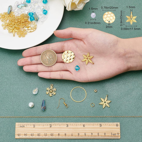 SUNNYCLUE 1 Box DIY Make 10 Pairs Snowflake Earrings Making Starter Kit Snowflake Alloy Pendants Teardrop Glass Beads Brass Cable Chain for Women ...