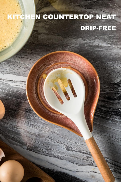 LAUCHUH Spoon Rest for Kitchen Counter, Ceramic Spoon Holder for Stove Top Large Utensil Rest Farmhouse Kitchen Gadgets for Ladle, Cooking Spoons,...