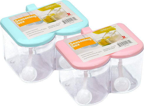 Southern Homewares Acrylic Spice Seasoning Storage Box Containers Blue Pink Lids Set of 2...