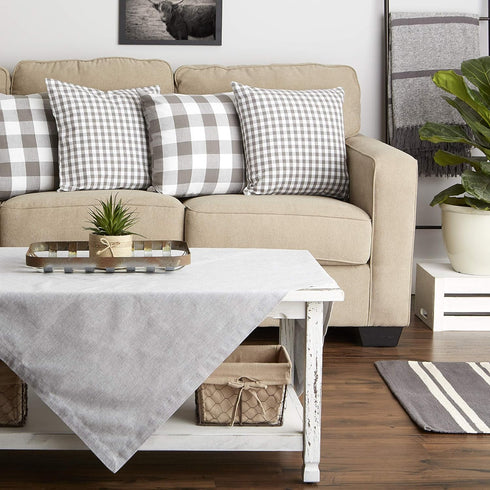 DII Decorative Square Throw Pillow Cover Collection Cotton, Machine Washable, Hidden Zipper, 18x18, Gray Gingham, 4 Piece...
