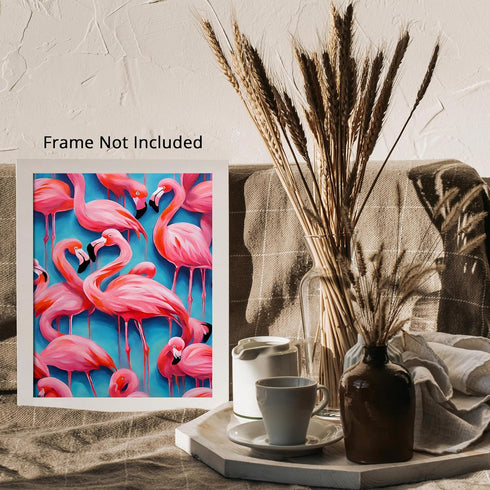 Posterizer 1 pcs- Pink flamingos with a blue background-Art for Animal Lovers-Gift for Art Lovers-Living Room Bedroom Decor- unframed wall art...