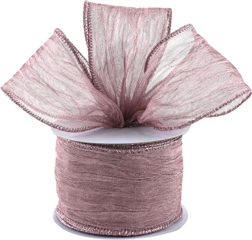 Dusty Rose Wired Ribbon 2.5 Inch x 10 Yard Metallic Dusty Pink Sheer Wired Ribbon Crinkle Wired Ribbon for Wreaths and Bows, Rustic Wedding, Gift ...