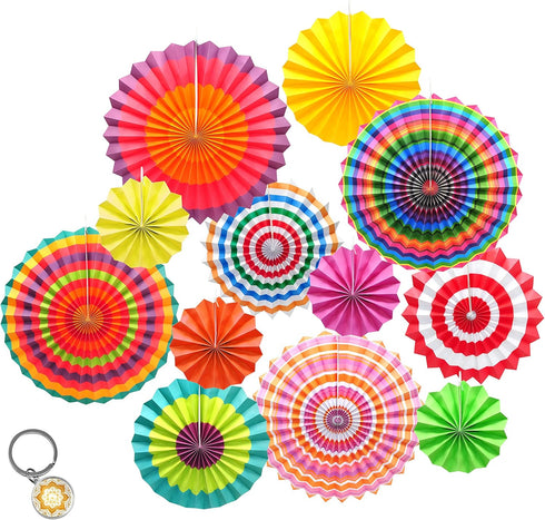 Mandala Crafts Fiesta Party Decoration Hanging Paper Fan Set for Mexican Themed Party Cinco de Mayo Birthday Taco Night Pack of 12...