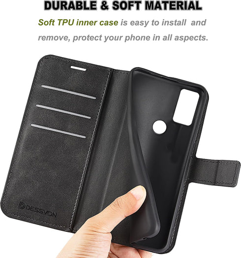 Moto G Pure Phone Case Wallet Black, Motorola Moto G Pure Leather Flip Case with Card Holder Kickstand Magnetic Closure Slim Phone Case Cover for ...