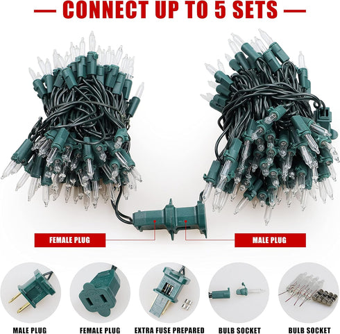 Hopolon Christmas Lights, 2 Pack 23ft 100 Mini String Lights, 120V UL Certified Extendable Tree Lights for Patio, Garden, Home, Party, Holiday, We...