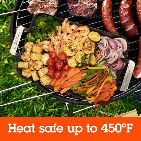 Camerons BBQ Grill Topper Grilling Pans (Set of 2)- Non-Stick Barbecue Trays w Stainless Steel Handles - Indoor Outdoor use for Barbecue & Smoked ...