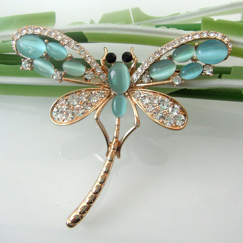Navachi 18k Gold Plated Multicolor Opal Crystal Dragonfly Wings Brooch Pins...