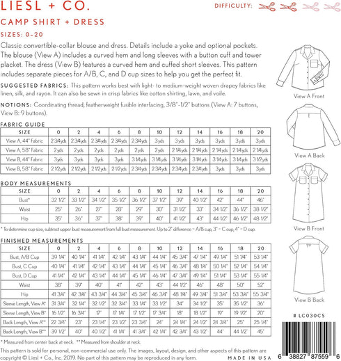 Camp Shirt + Dress Sewing Pattern...