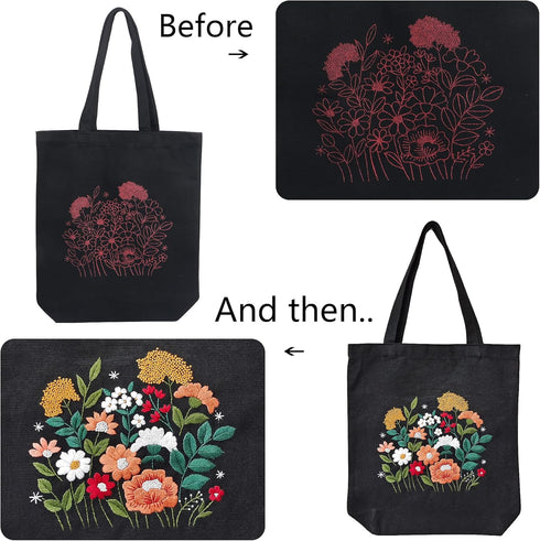 MAMUNU Canvas Tote Bag Embroidery Kit with Pattern for Beginners, Arts and DIY Crafts Kits for Adults, Include Instructions Embroidery Bag, Embroi...