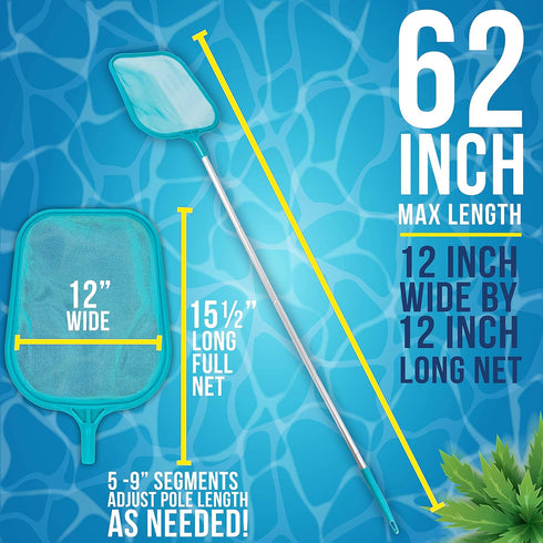 U.S. Pool Supply Swimming Pool 4 Foot Leaf Skimmer Net with 4 Connecting Aluminum Pole Sections - Fine Mesh Netting for Fast Cleaning of Debris - ...