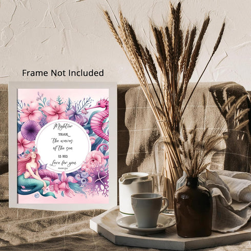 Posterizer 1 pcs-girly mermaid bible verse art-Psalm 93: 4-Kids Room Art-Religious Posters-Gifts for Christians-Living Room Bedroom Decor- UNFRAME...
