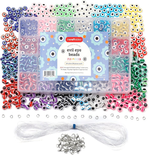 Incraftables Evil Eye Beads for Jewelry Making (24 colors). Best Evil Eye Bracelets kit (720pcs). Round Evil Eye Glass Beads for DIY Charms & Neck...