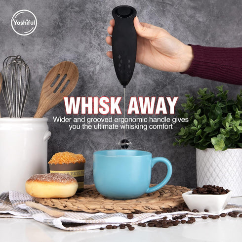 Milk Frother for Coffee with Deluxe Stand - Coffee Frother Handheld Foam Maker for Lattes - Turbine Whisk Drink Mixer Handheld - Frother Wand Stir...