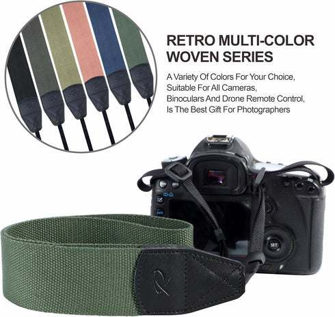 Padwa Lifestyle Dark Green Camera Strap - 2" Wide Cotton Woven Genuine Leather Head Camera Straps,Complimentary 2 Pcs Quick Release Clips for All ...
