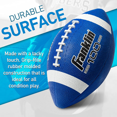 Franklin Sports Kids Junior Football - Grip-Rite 100 Youth Junior Size Rubber Footballs - Peewee Kids Durable Outdoor Rubber Footballs - Single Fo...