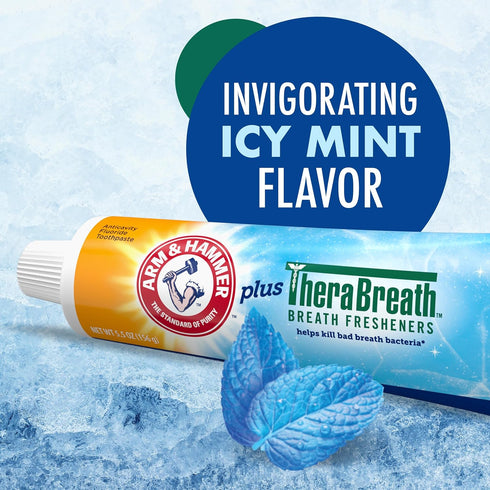 ARM & HAMMER Toothpaste Plus TheraBreath Breath Fresheners, Invigorating ICY Mint Flavor, Whitening Anticavity Fluoride Toothpaste for Bad Breath,...