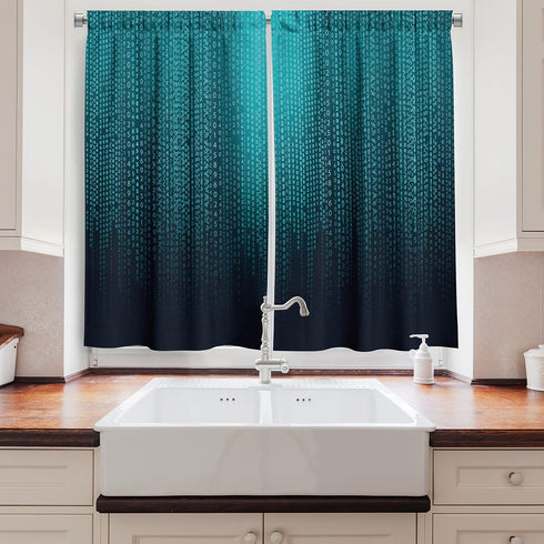 Ambesonne Digital Kitchen Curtains, Web Computer Programmer Futuristic Matrix Display with Algorithms Code Image, Window Drapes 2 Panel Set for Ki...