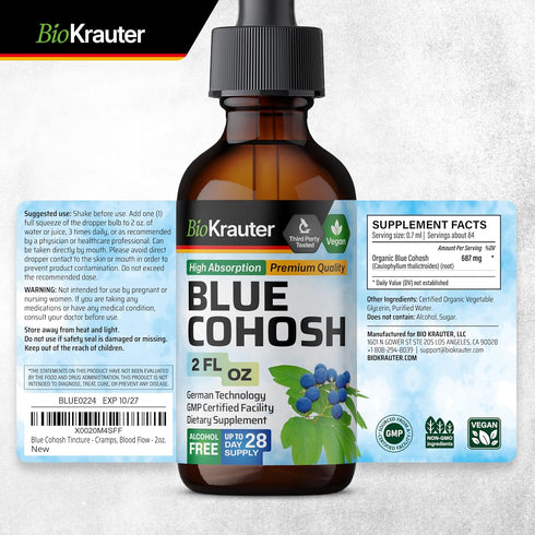 BIO KRAUTER Blue Cohosh Tincture - Caulophyllum Thalictroides Extract - Women’s Health Support - Alcohol and Sugar Free Liquid Blue Cohosh Extract...