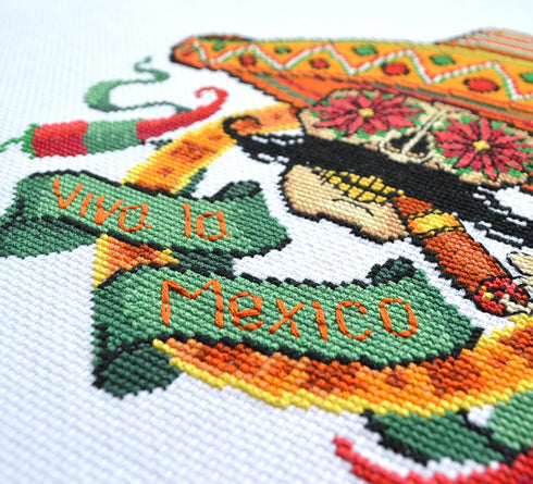 Povitrulya Counted Cross Stitch Kit for Adults “Viva la Mexico” - Day of The Dead, Día de los Muertos, Halloween, Mexican, Latino Hand Embroidery ...
