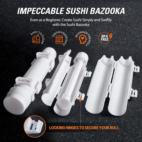 ISSEVE Sushi Making Kit Sushi Bazooka Maker with Bamboo Mats and Chopsticks, Paddle, Spreader, Sushi Knife, DIY Sushi Roller Machine...