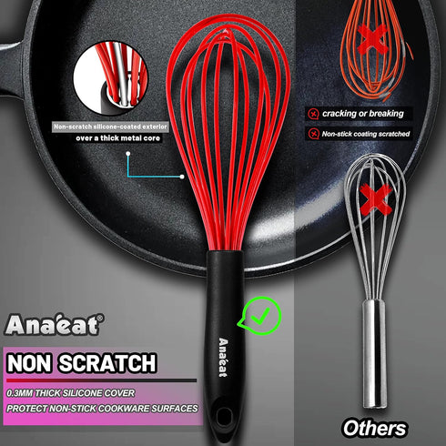 Anaeat Silicone Balloon Whisk, Perfect for Non-Stick Cookware, Milk and Egg Beater Blender, Heat Resistant Kitchen Whisks for Whisking, Cooking, B...