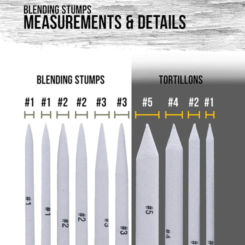 US Art Supply 10 Piece Artist Blending Stump and Tortillion Art Blenders - Pencil, Charcoal, Graphite, Colored Pencils...