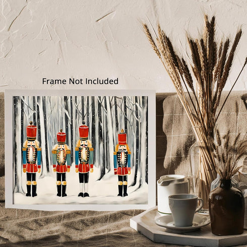 Posterizer 1 pcs-festive nutcrackers in snowy winter nature-Holiday Poster Collection-Landscape & Nature Art-Chic Home Decor- unframed wall art...