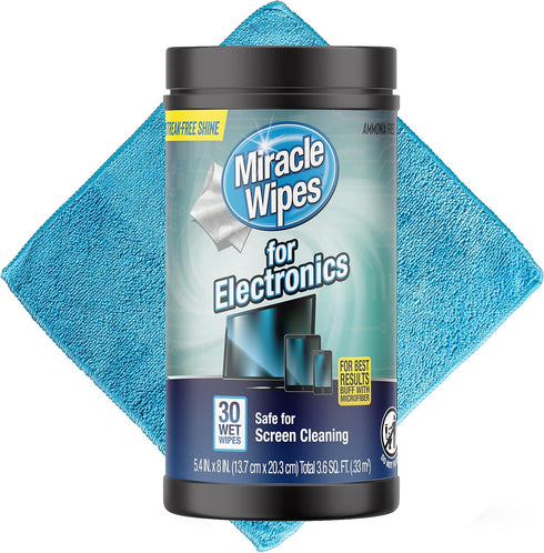 MiracleWipes for Electronics Cleaning - Screen Wipes Designed for TV, Phones, Monitors and More - Includes Microfiber Towel - (30 Count)...