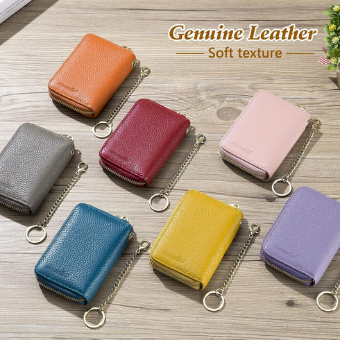 imeetu RFID Credit Card Wallet, Genuine Leather Zipper Card Case Holder with Removable Keychain(Brown)...