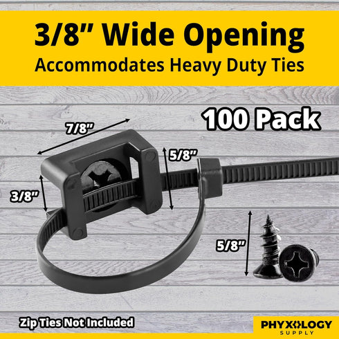 Pro-Grade, Slim, 1x .6 Cable Tie Mounts With Screws 100 Pack. High Strength, Black Zip Tie Bases For Wire Management. Permanently Anchor To Wall, ...