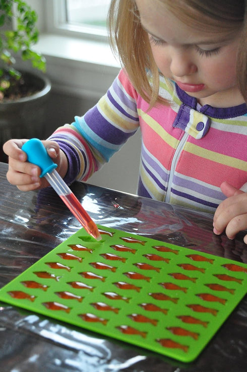 Trusty Goods' Gummy Fish Silicone Candy Mold: 3 Pack - 1 Red, 1 Green, and 1 Blue Tray Per Set + 1 FREE Dropper + FREE Recipe PDF...