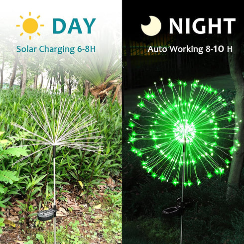 JJGoo Solar Garden Lights Solar Firework Lights, 2 Pack 120 LEDs 2 Lighting Modes Solar Lights Outdoor Waterproof for Garden Patio Walkway Pathway...