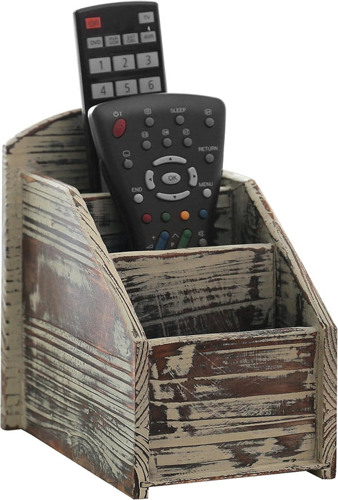 MyGift Rustic Torched Wood Remote Control Holder for Table with 3 Compartments, Living Room TV Media Organizer...