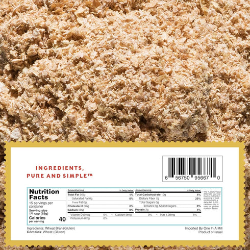 High Fiber Wheat Bran | All-Natural for Baking, Toasting, Cereals, Smoothies, Muffins & Cookies | Vegan, Kosher | 8.8oz...