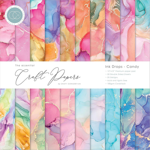 Craft Consortium Craft CON PAPRPAD12, Ink Drops-Candy, 20 Designs...
