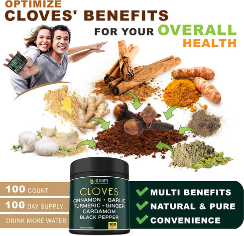 7in1 Clove Supplement Rich in Vitamins & Minerals for Digestive, Immune System, Bone & Heart Health with Cinnamon, Turmeric, Ginger, Cardamom, Gar...