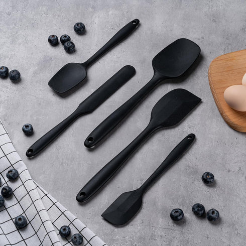 Silicone Spatula Set, 5 Piece Food Grade Rubber Spatulas for Baking, Cooking, and Mixing High Heat Resistant Non Stick Dishwasher Safe BPA-Free (B...