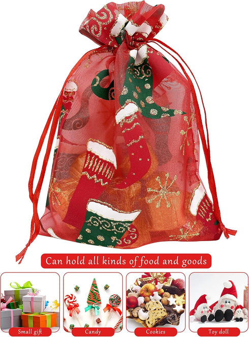 24PCS Christmas Organza Gift Bag 4X6 with Drawstring 11 Mix Pattern Small Goodie Candy Party Favor Xmas Gift Bags...