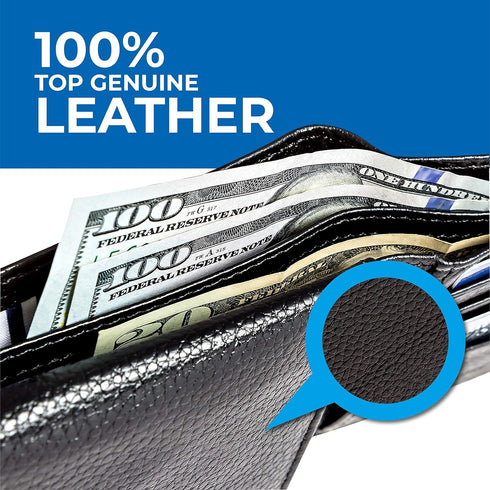 RFID Blocking Stylish Genuine Leather Wallet for Men - Excellent as Travel Bifold - Credit Card Protector...