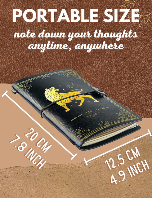 Leo Zodiac Gifts Leather Journal Notebook, for Men, Women on Christmas, Birthday, Refillable Sketchbook, Travel Diary, Lined Planner, 7x5 Inches, ...
