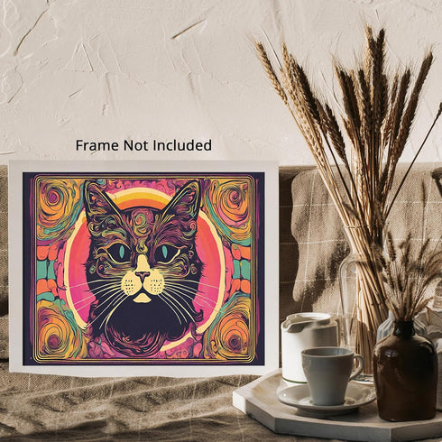 Posterizer 1 pcs- psychedelic funky hippie colorful cat 2-Fantasy & Fiction Art-Retro Art- Living Room Bedroom Decor- unframed wall art...