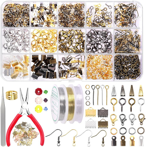 Swpeet 1617Pcs Jewelry Making Supplies Kit with Jewelry Making Tools, 40 Styles Jewelry Findings, 6 Colors Jewelry Bead and Charms, with Jewelry P...