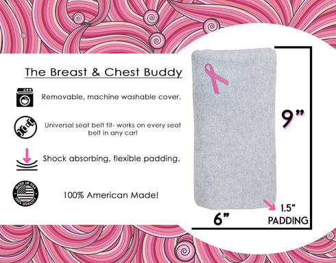 The Breast & Chest Buddy - Seatbelt Cushion for Mastectomy and Breast Reconstruction Sites - Solid Pink with Breast Cancer Ribbon...