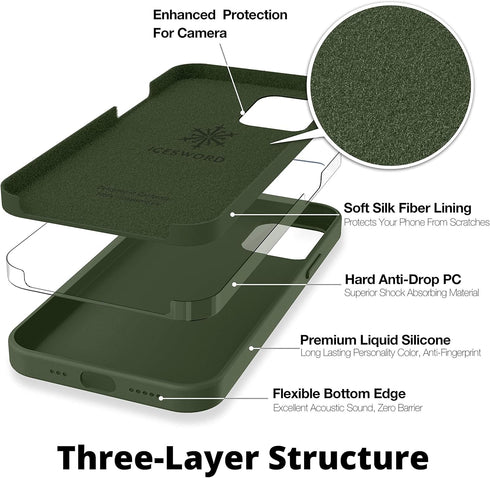 IceSword iPhone 12 Pro Max Case Dark Green, Thin Liquid Silicone Shockproof Phone Case Cover, Deep Forest Green, Gel Rubber Drop Protective 6.7" [...