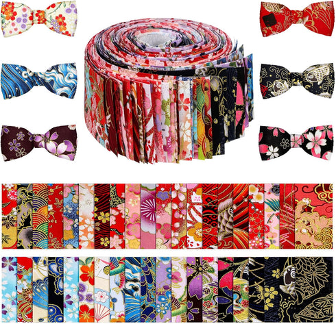 40 Pcs Japanese Jelly Cotton Fabric Patchwork Roll, 2.55 Inch Roll Up Cotton Fabric Quilting Strips, Jelly Fabric Patchwork Craft Cotton Fabric fo...
